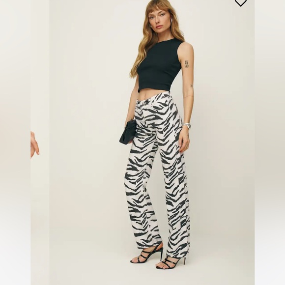 Reformation Cynthia High Rise Straight Long Jeans Zebra - Picture 6 of 10